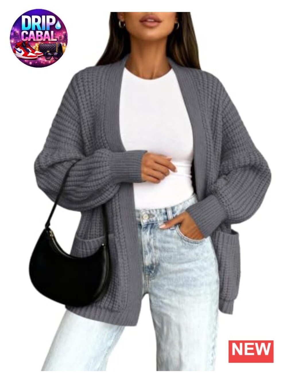 Oversized Chunky Knit Cardigan Sweater with Pockets Slouchy